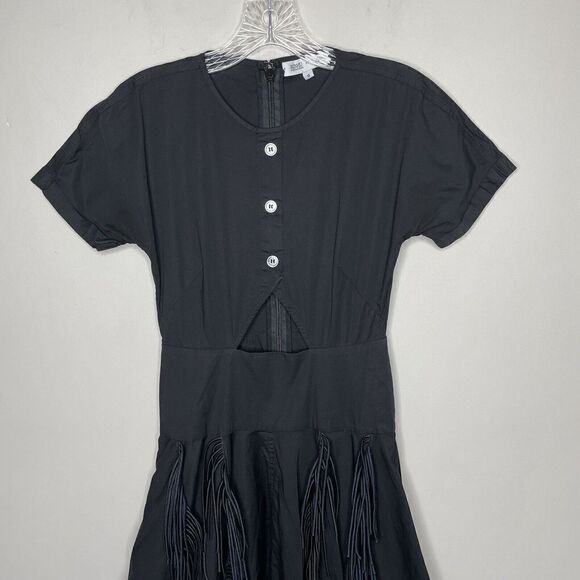 BIBHU MOHAPATRA Collective Dress Womens 0 Black Cutout Fringe Asymmetric Midi - Picture 3 of 10